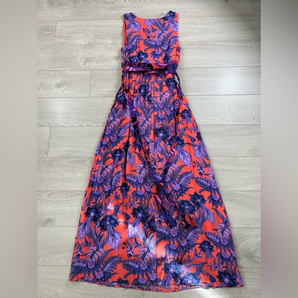 Anthropologie Maeve Macie Maxi Dress Jungle Floral Coral Purple - Picture 5 of 13